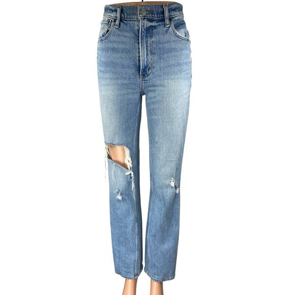 Abercrombie & Fitch 90s Straight Ultra High Rise Distressed Denim Jeans Pants 24 - Picture 1 of 5